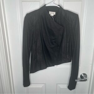 Helmut Lang Linen and Goat Leather Blend Biker Punk Moto Jacket in Black S